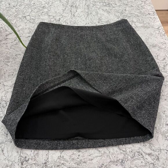 Garnet Hill Wool Skirt Womens 2 Gray Tweed Back Zip Career Minimal Classic Slit - Picture 6 of 8